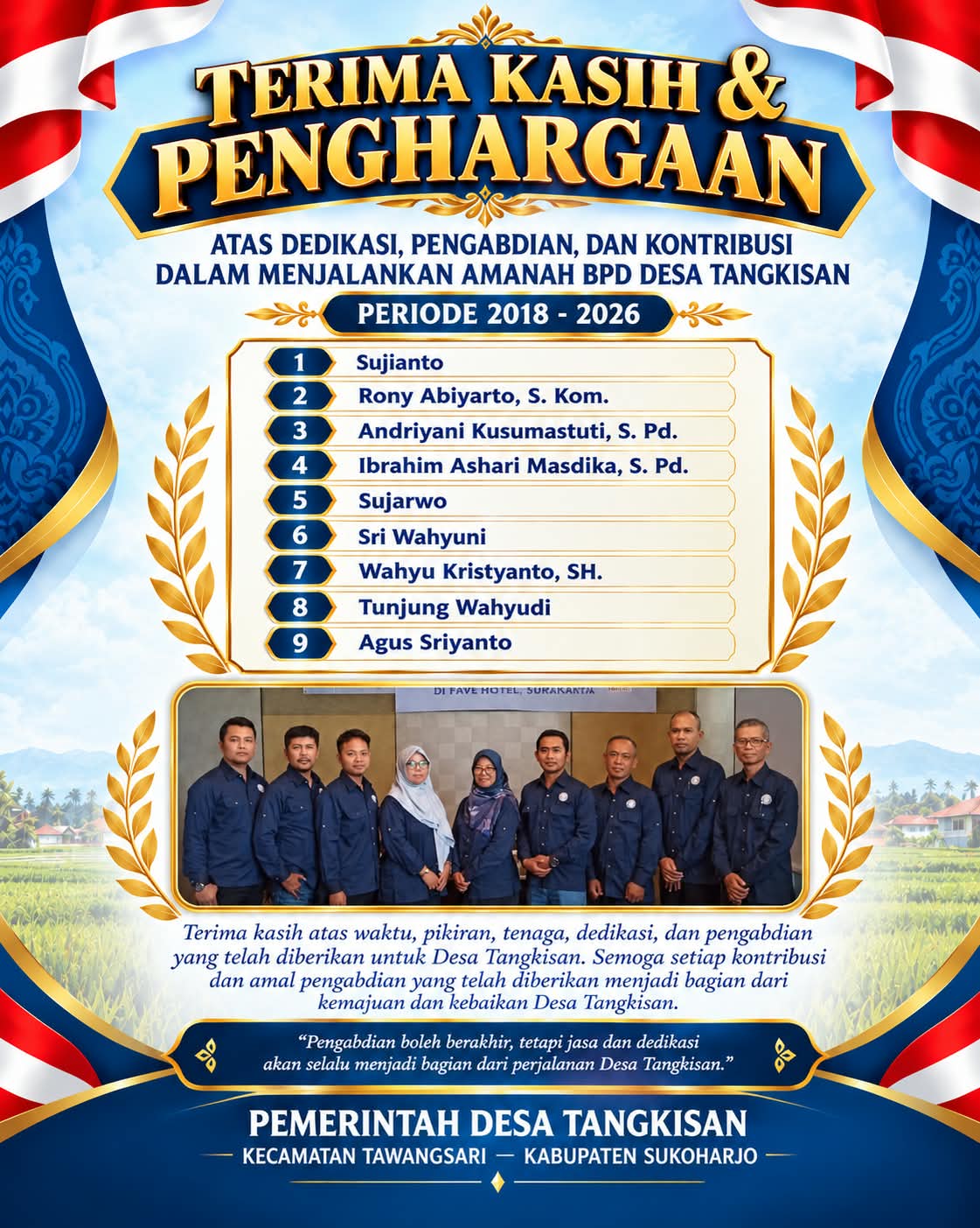 Ucapan terimakasih & Penghargaan Kepada BPD Periode 2018-2026